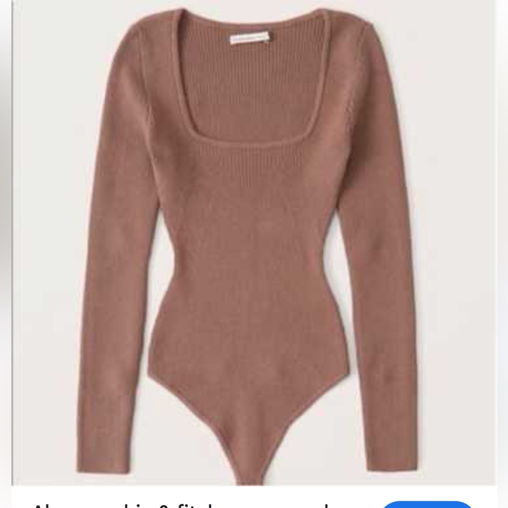 Abercrombie & Fitch Ribbed Long Sleeve Square Neck Thong Bodysuit Sz Medium
